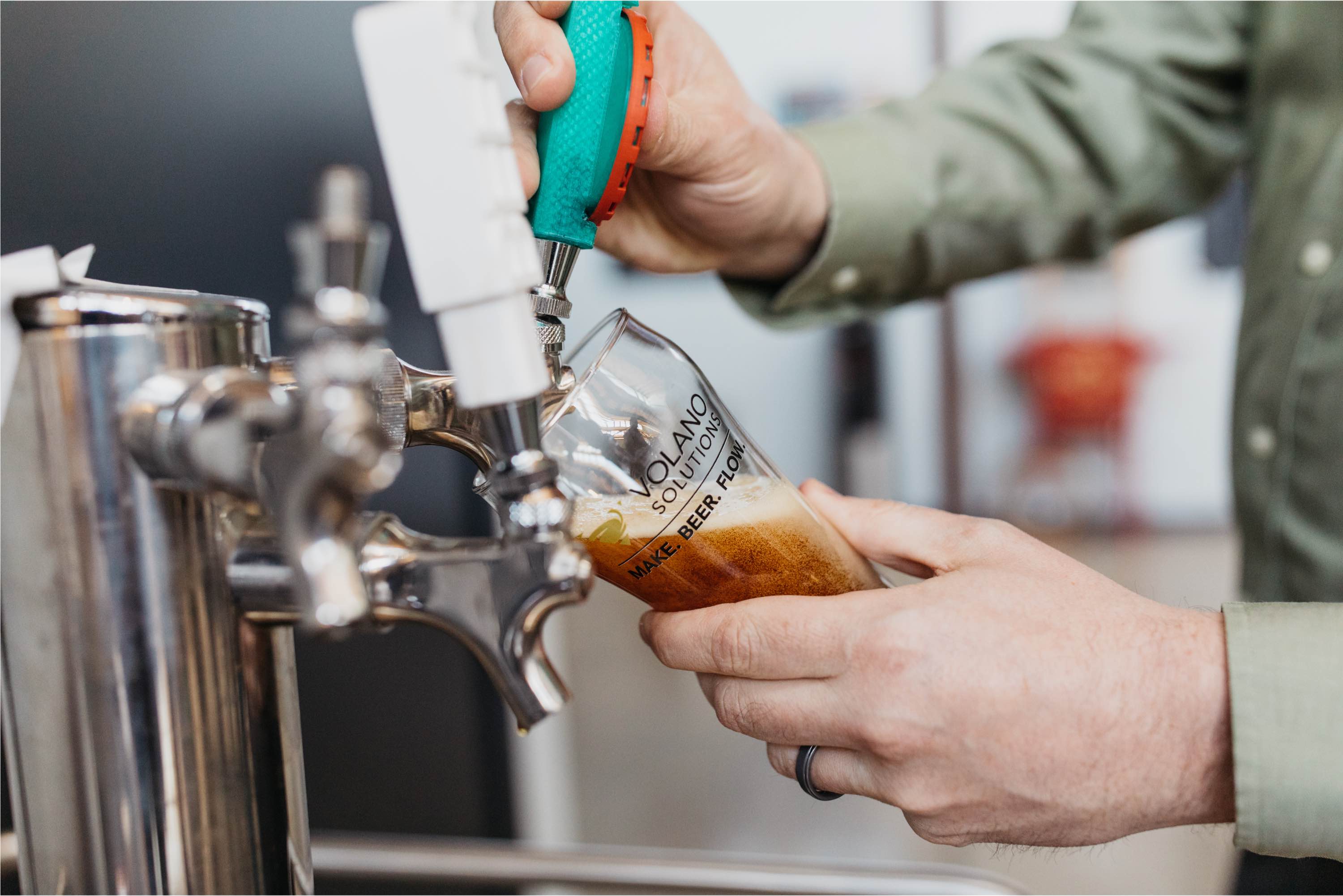 Beer flowing.